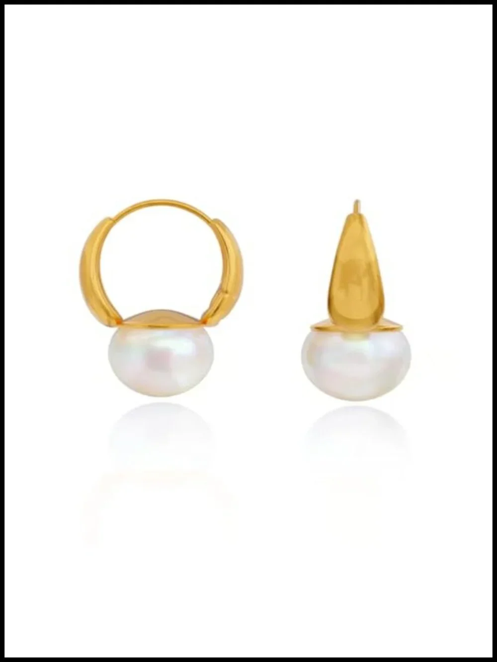 14K Gold Plated Pearl Drop Huggie Hoop Earrings Hypoallergenic 925 Silver Post
